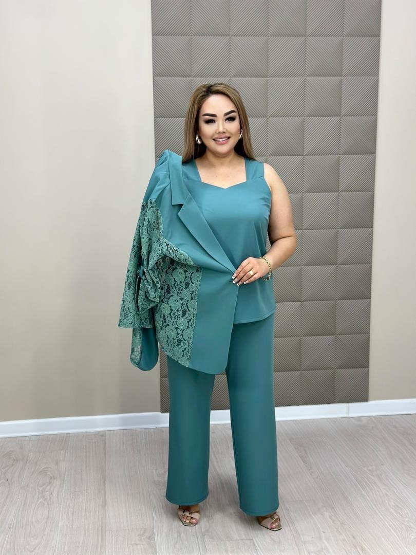 Тройка (жакет летний из гипюра, топ и брюки свободного ...