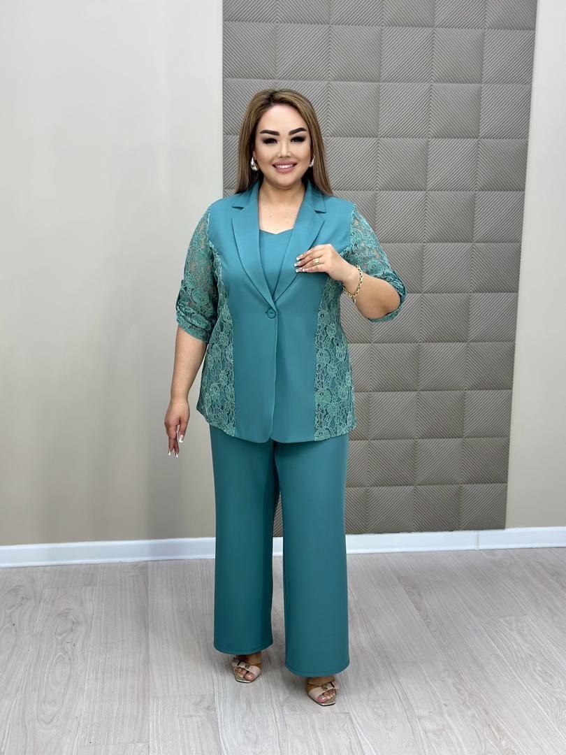 Тройка (жакет летний из гипюра, топ и брюки свободного ...