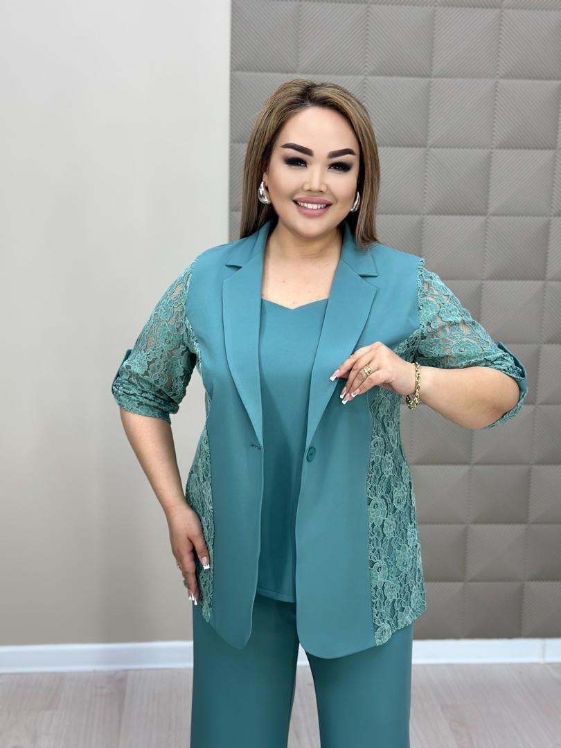 Тройка (жакет летний из гипюра, топ и брюки свободного ...