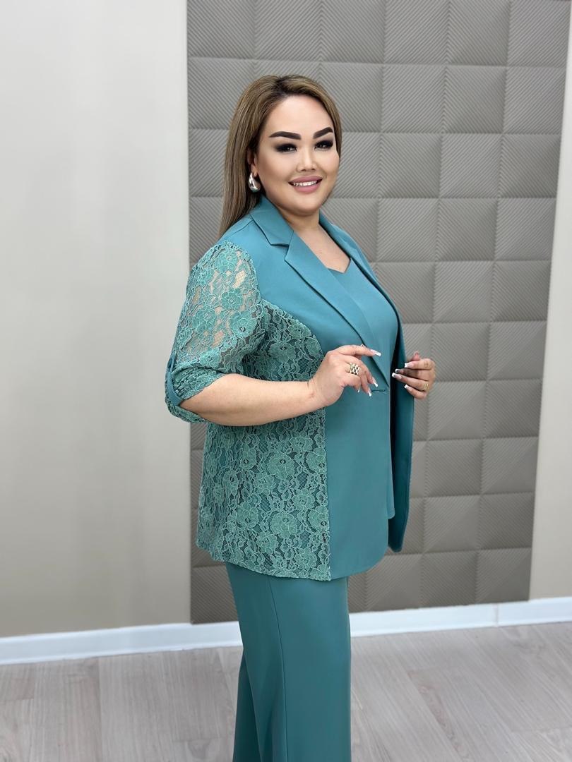 Тройка (жакет летний из гипюра, топ и брюки свободного ...