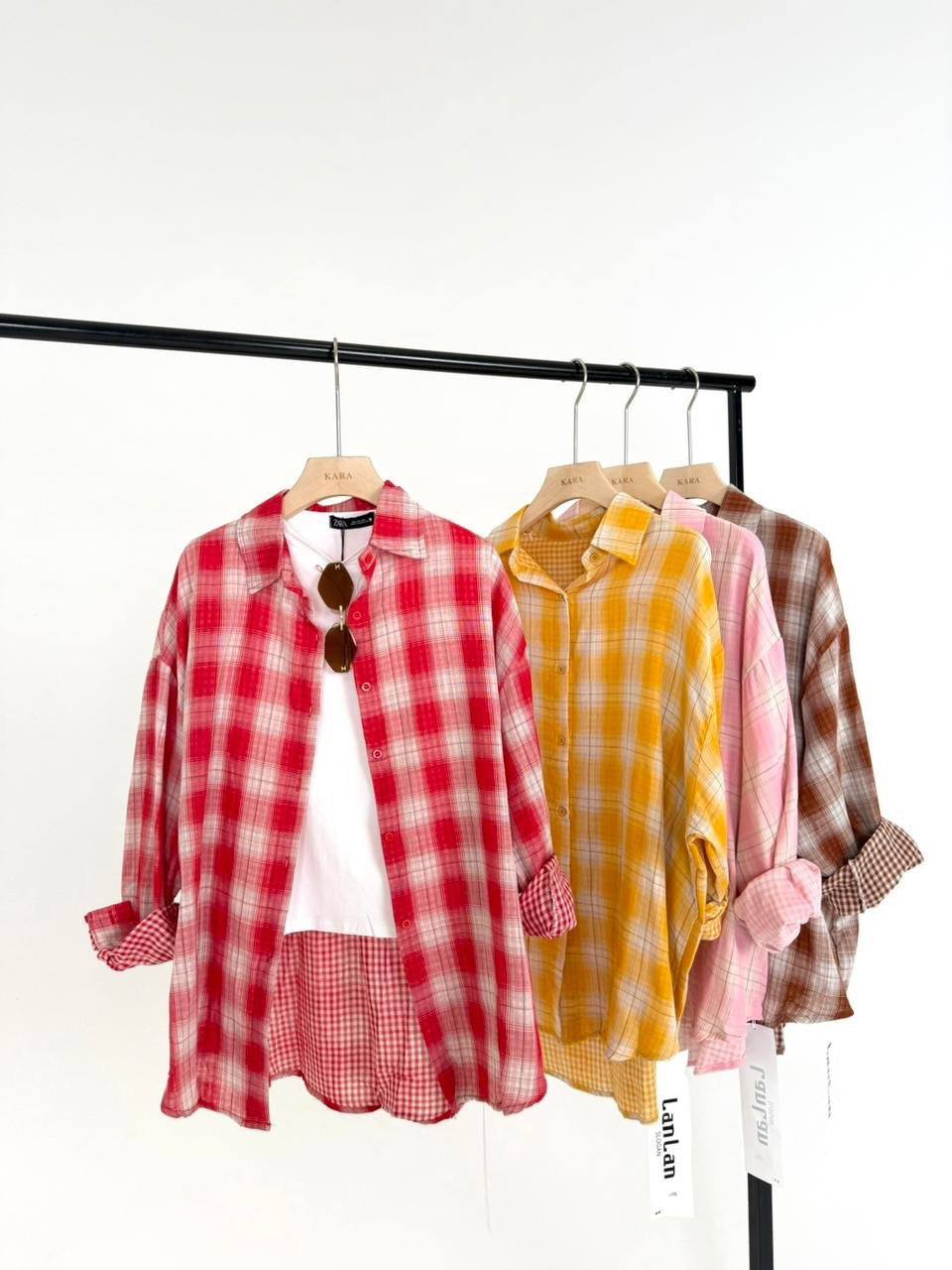 Хлопковая рубашка в клетку с двухсторонним дизайном — м...