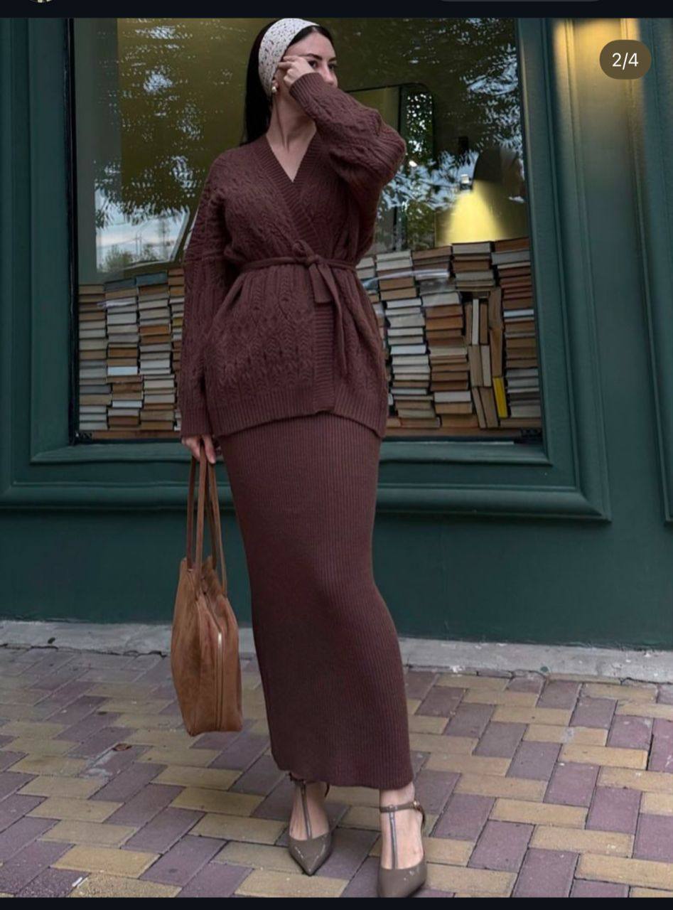 Трикотажная двойка с кардиганом и юбкой