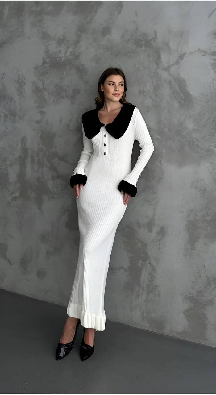 Платье с контрастным воротником и манжетами