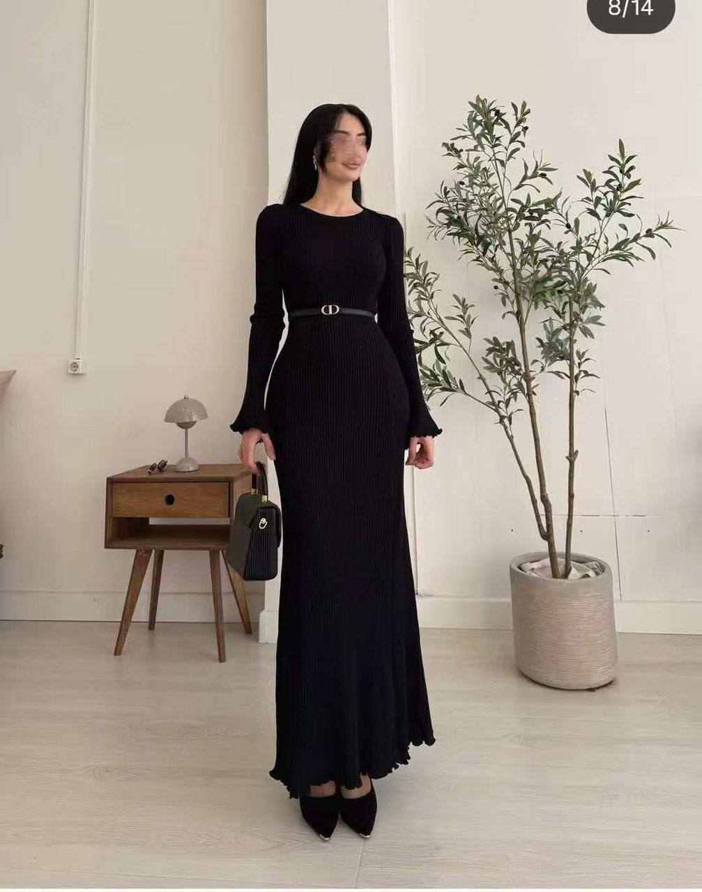 Трикотажное платье макси в рубчик ✨