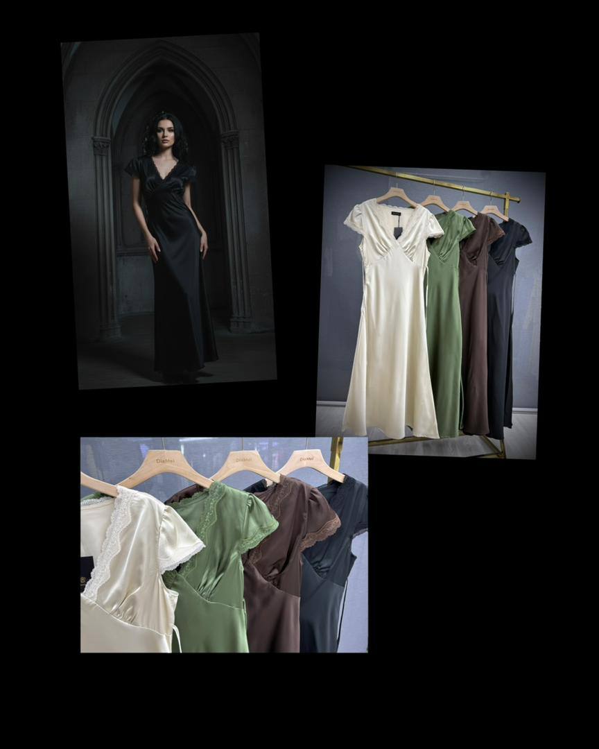 Satin V-Neck Maxi Dress
Атласное платье макси с кружевн...