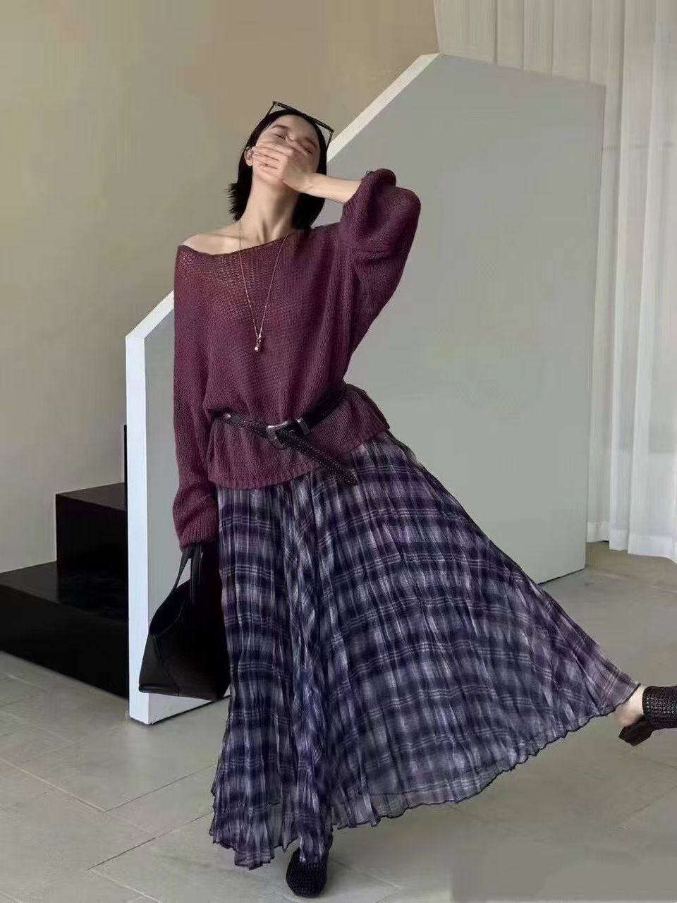 Легкая юбка в клетку макси