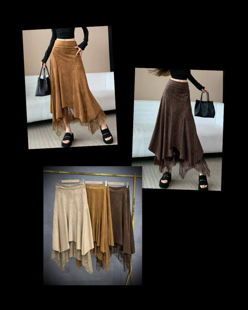 Suede Lace Skirt
Замшевая юбка с кружевным низом