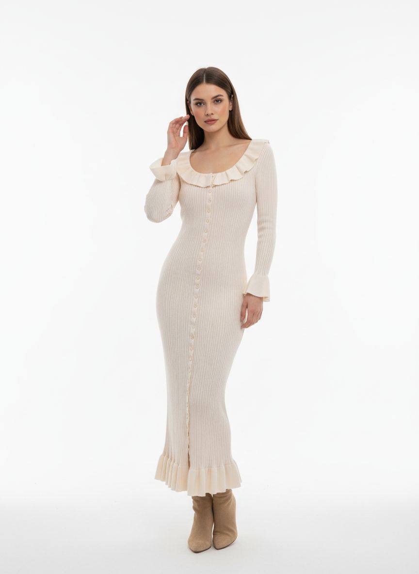 Ruffle Button Maxi Dress
Трикотажное платье макси с вол...