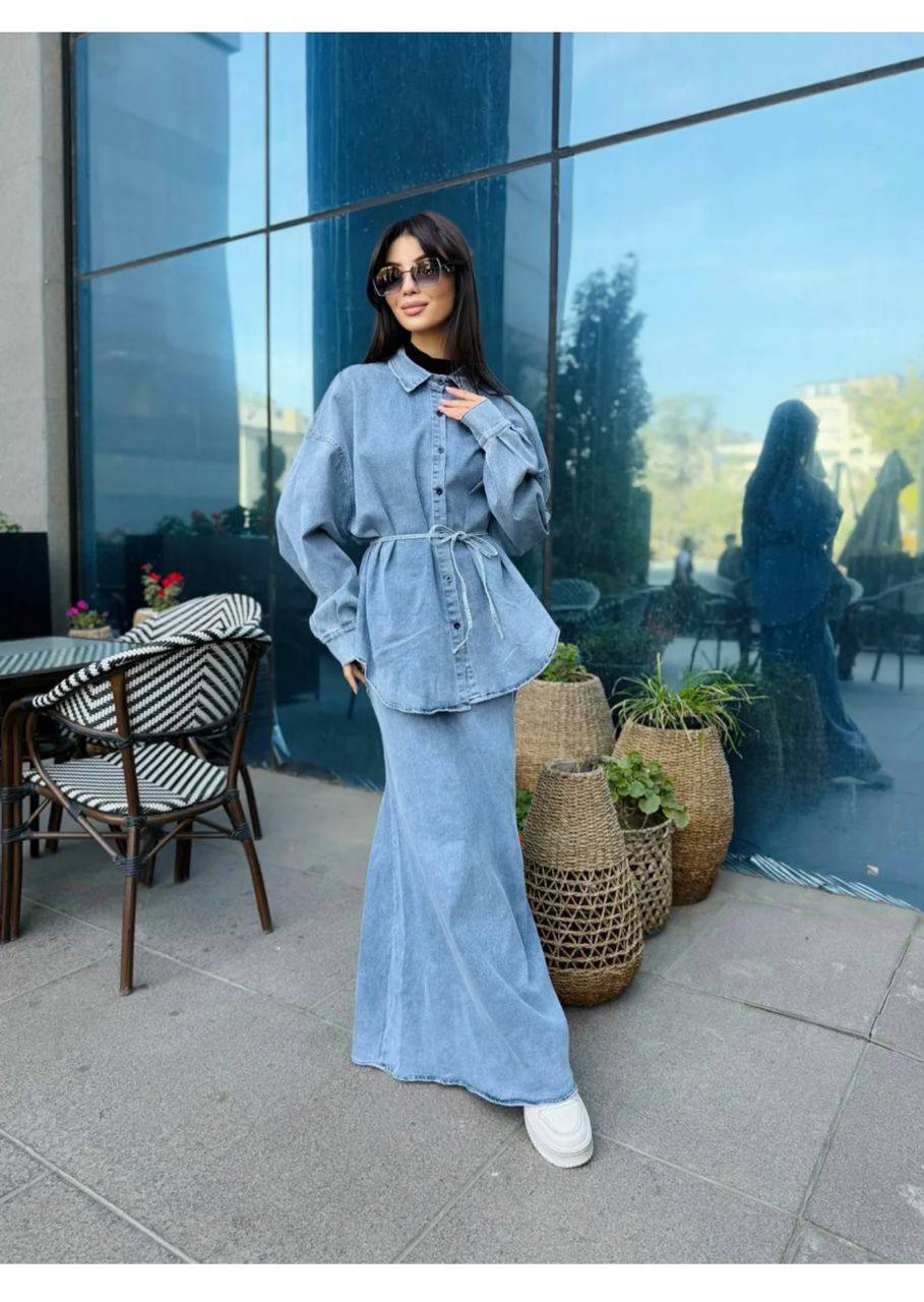 Denim Maxi Set
Джинсовая рубашка + макси-юбка