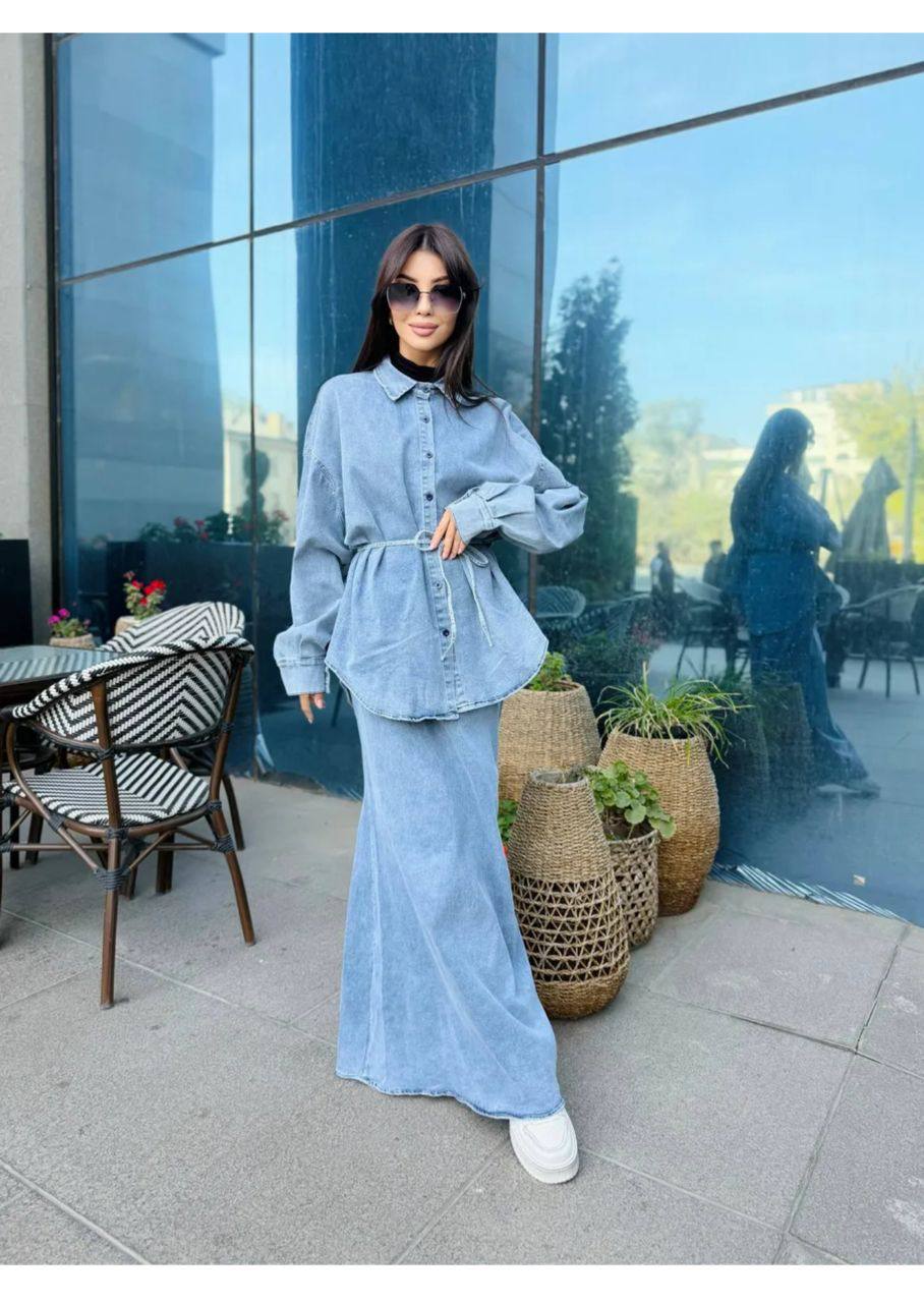 Denim Maxi Set
Джинсовая рубашка + макси-юбка