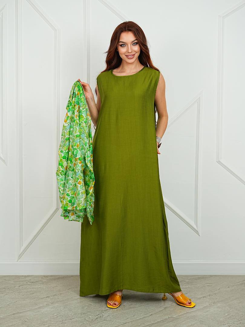 Стильный комплект: платье + накидка-рубашка со стразами