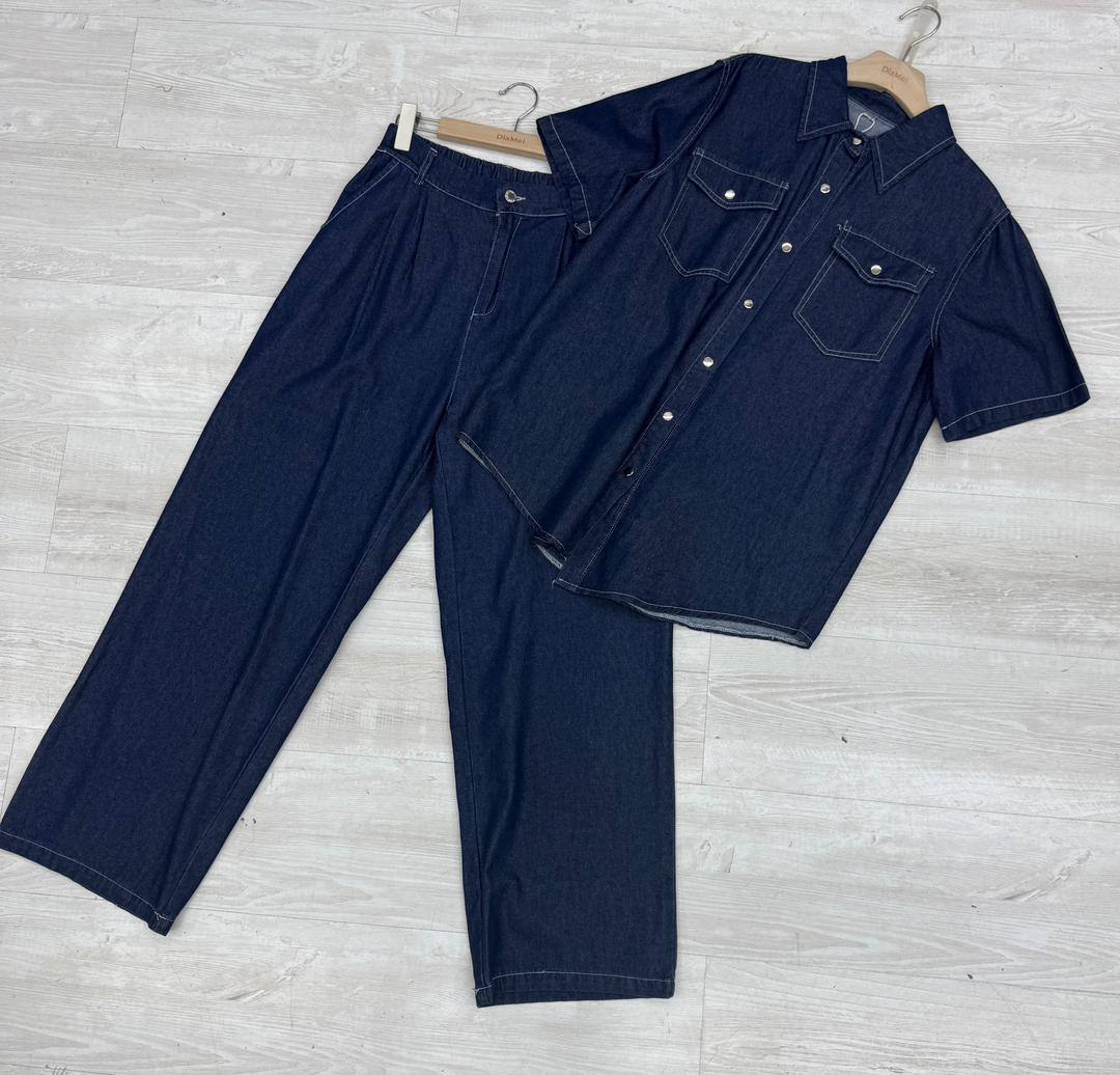 Джинсовый костюм двойка (топ + широкие брюки)