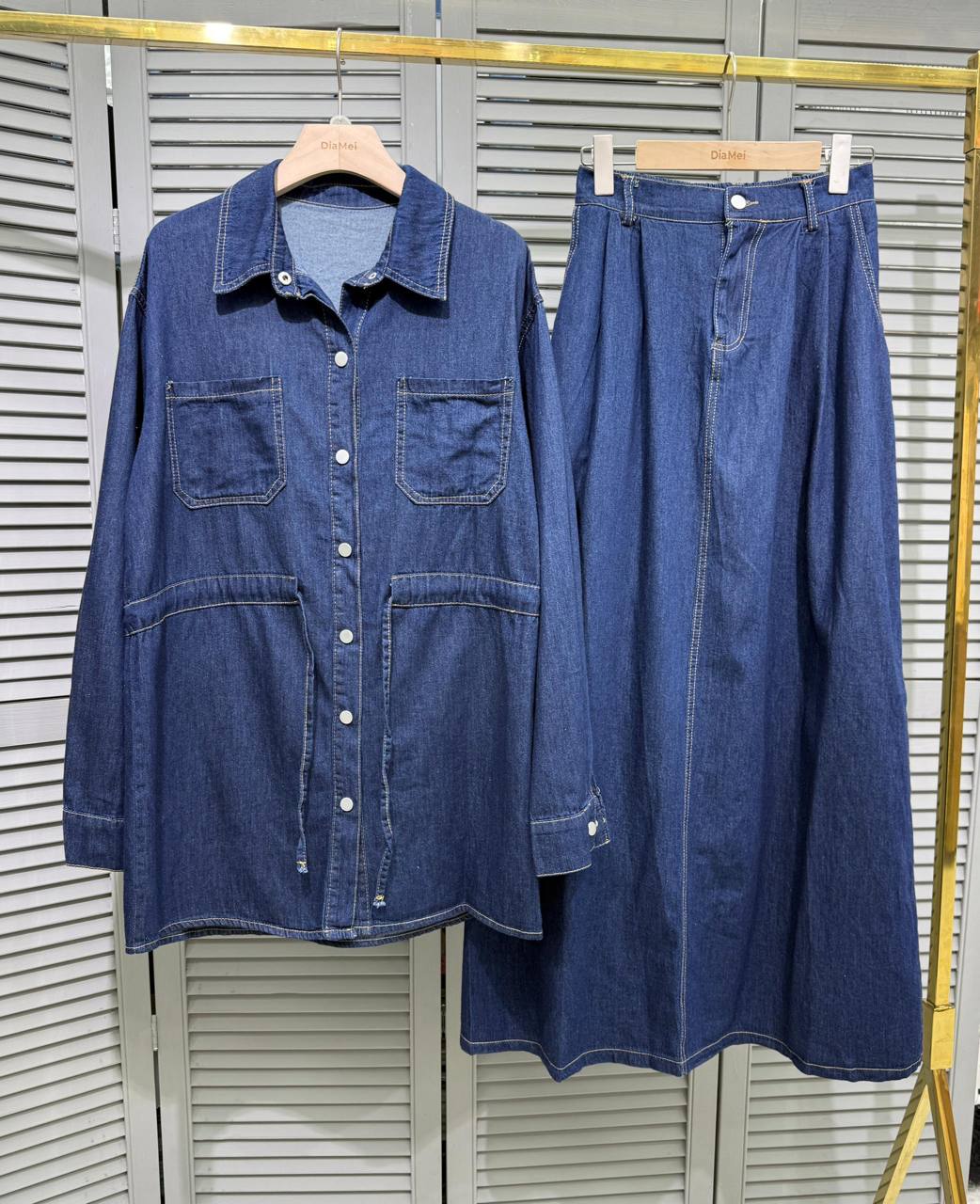 Джинсовый костюм двойка (рубашка + юбка)