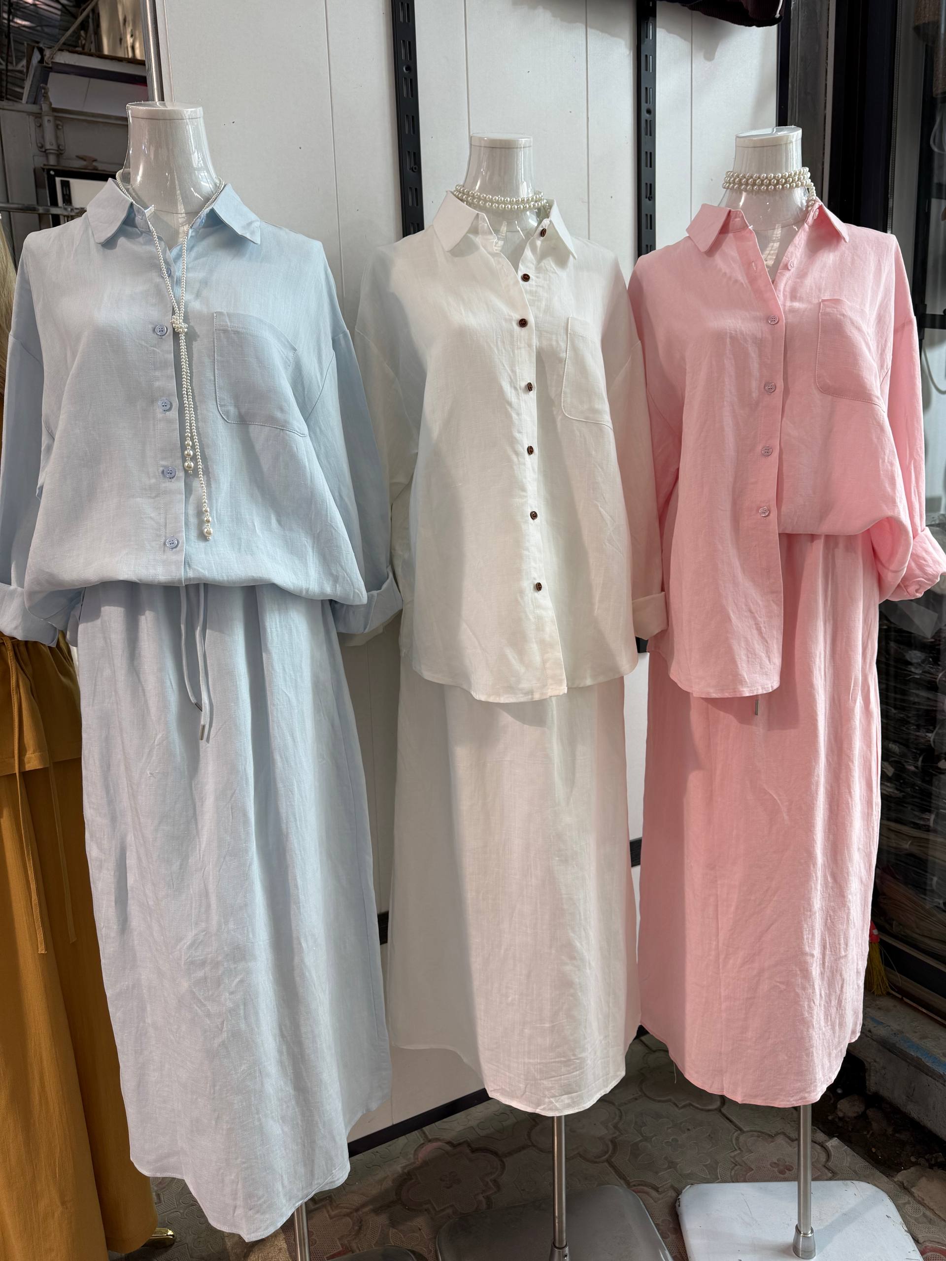 Стильная льняная двойка с юбкой из 100% натурального ль...