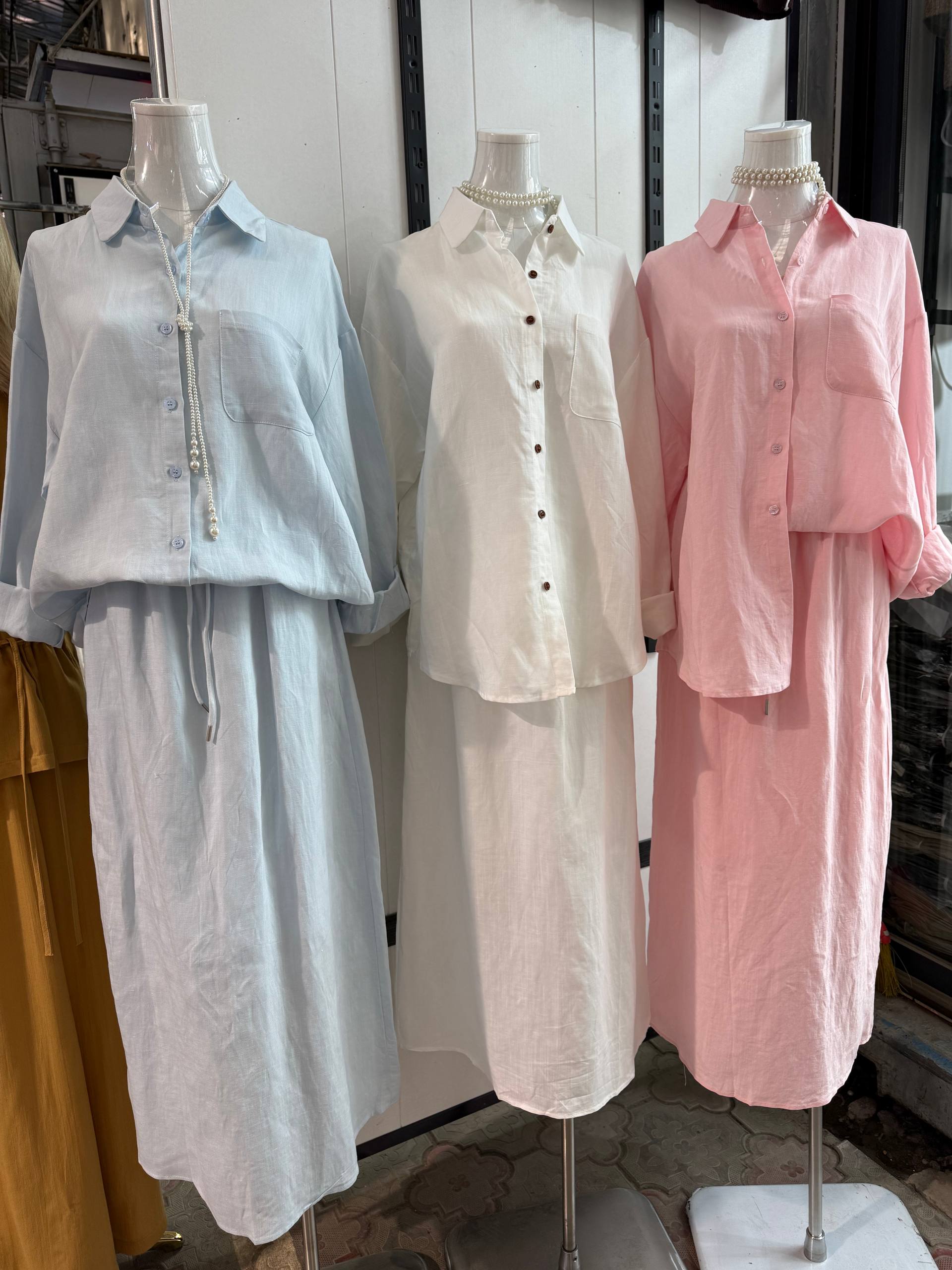 Стильная льняная двойка с юбкой из 100% натурального ль...