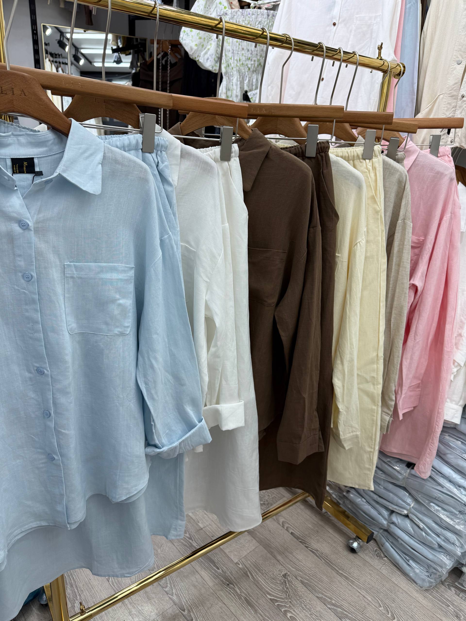 Стильная льняная двойка с юбкой из 100% натурального ль...