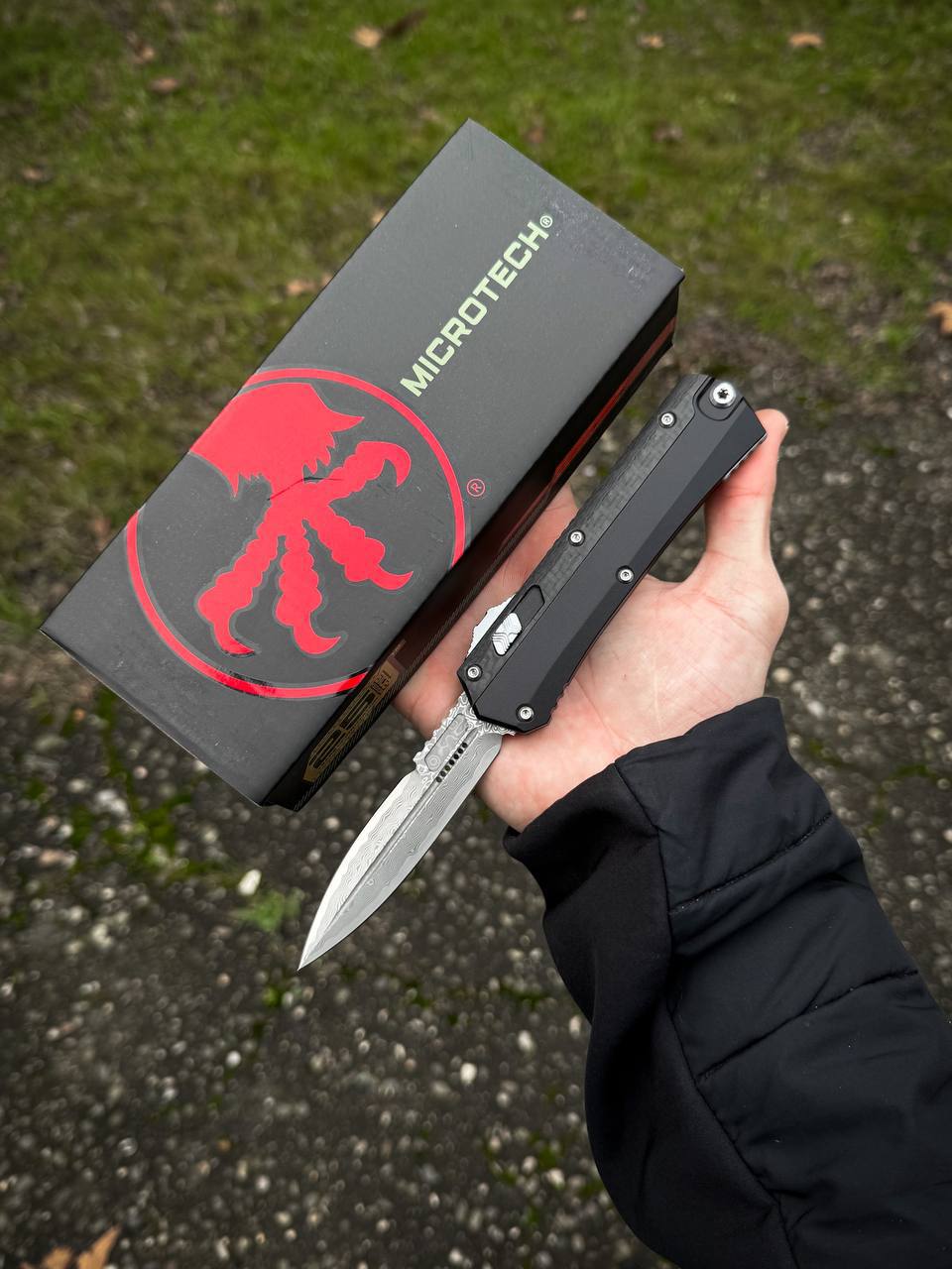 Фронтально выкидной Нож MICROTECH Glykon Дамаск VG10 🔪