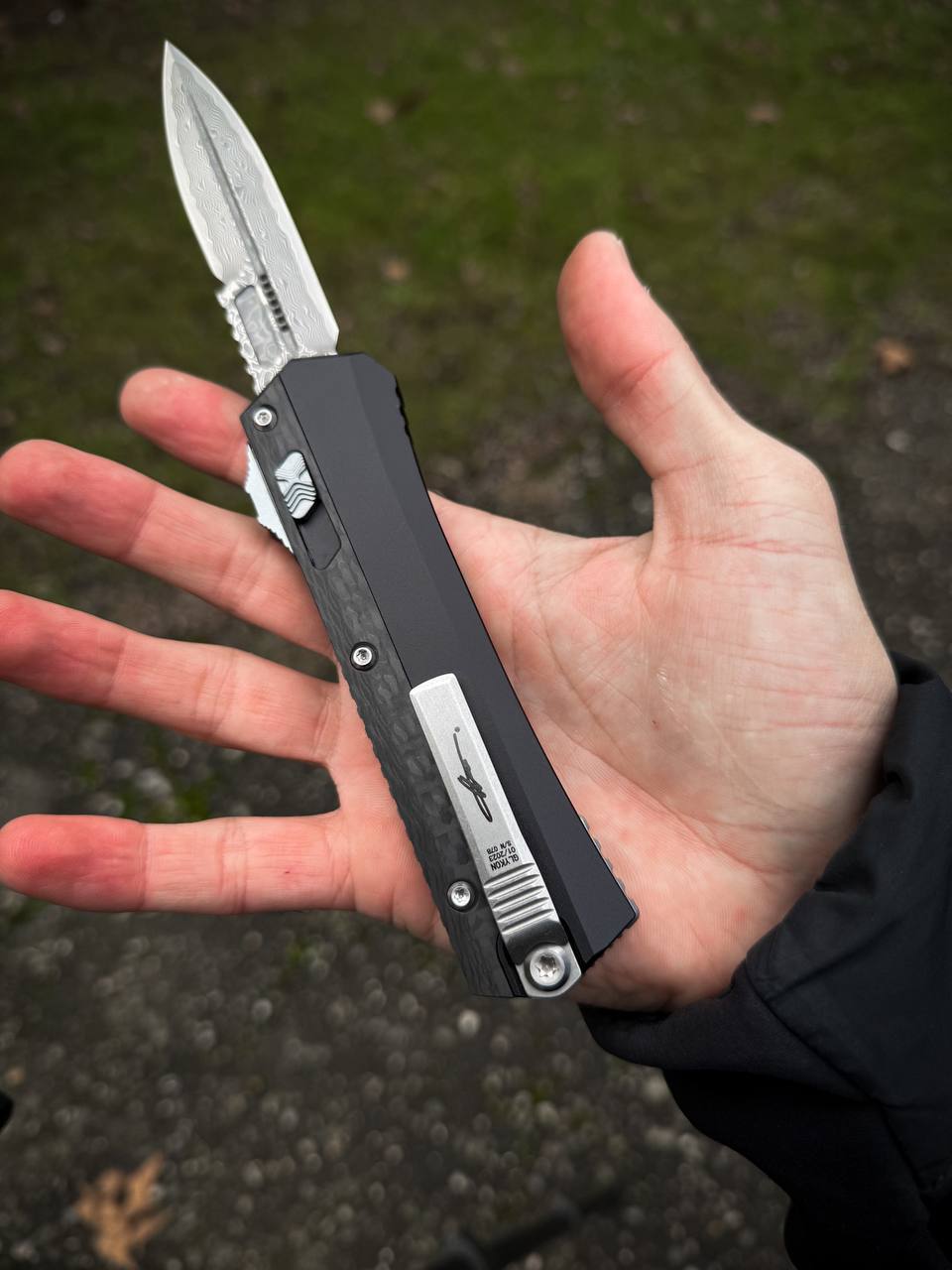 Фронтально выкидной Нож MICROTECH Glykon Дамаск VG10 🔪
