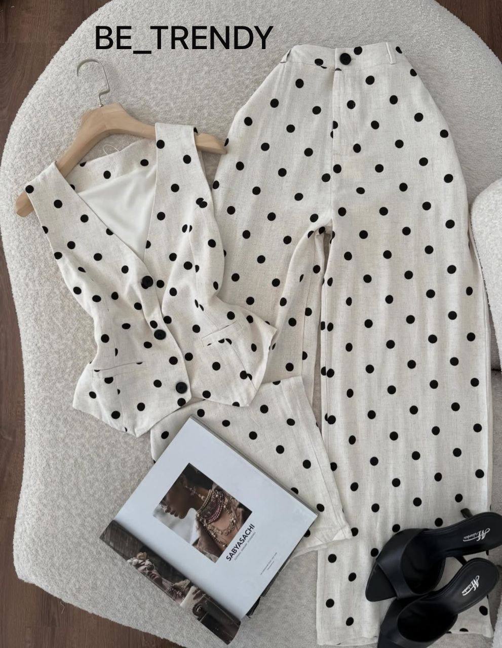 NEW ✨ BE_TRENDY 😮‍💨
Стильный льняной костюм в горошек 🖤...