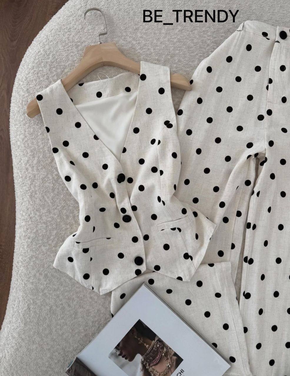 NEW ✨ BE_TRENDY 😮‍💨
Стильный льняной костюм в горошек 🖤...